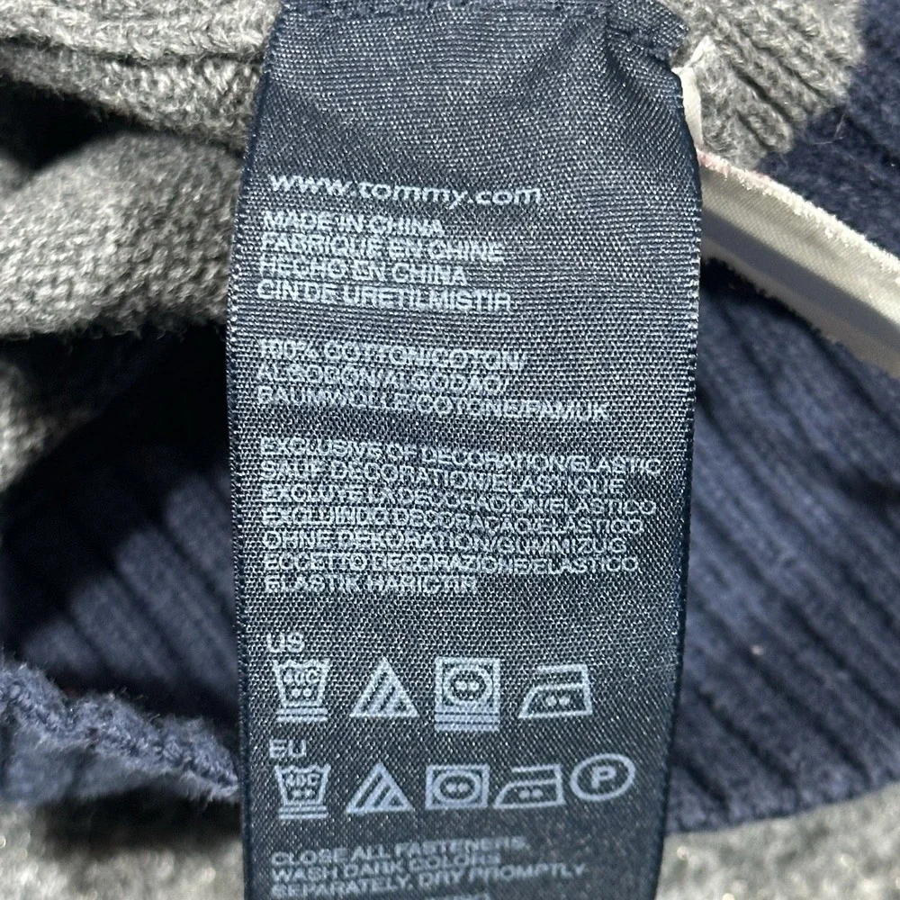 Tommy Hilfiger Mens Gray Navy Blue Full Zip Mock Neck Cotton‎ Knit Sweater Small